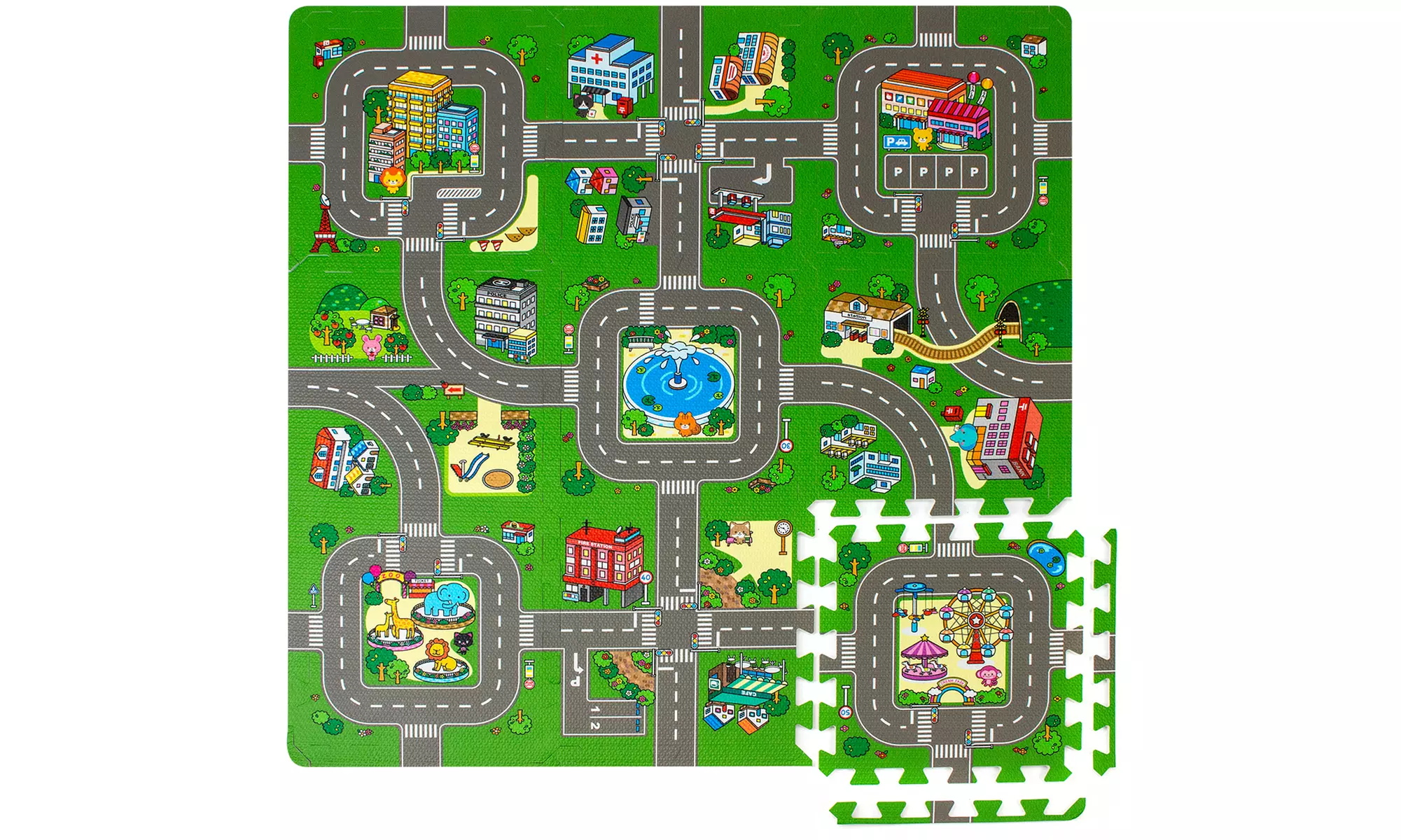 Sorbus Traffic Puzzle Foam Rug Children Educational Playmat (9 Tiles w/ Border) - Second Medium