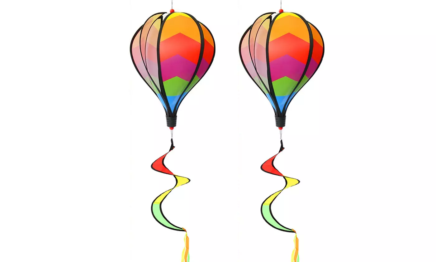 2pcs Hot Air Balloon Wind Spinner Rainbow Garden Windmill Hanging Decor
