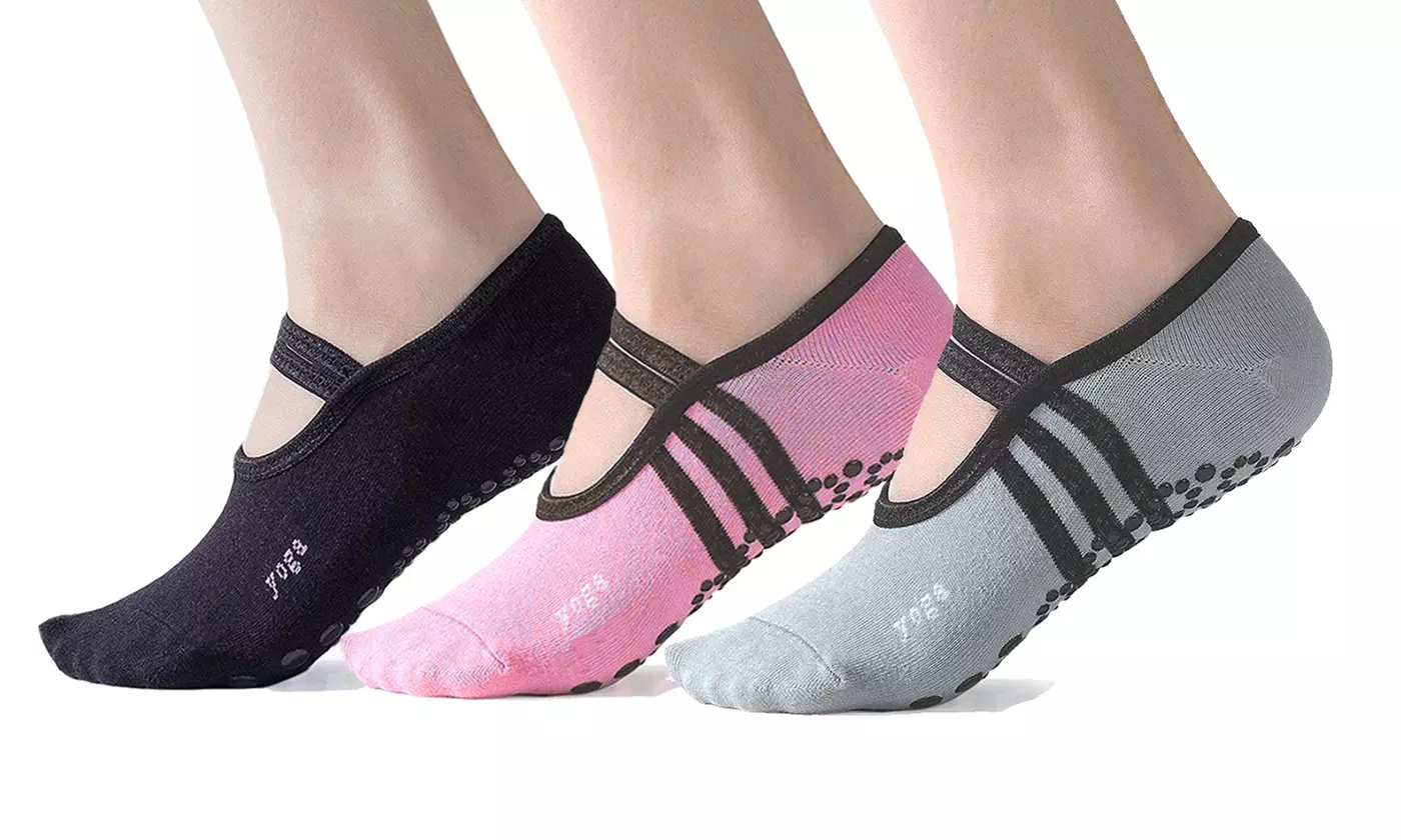 1-3 Pair Yoga Sock for Women Non-Slip Grips & Straps Dance Socks Pilates Socks