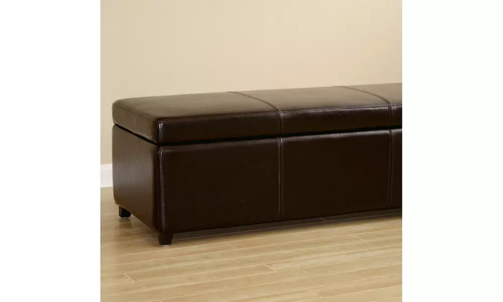 Dark Brown Storage Bench Ottoman with Stitching - Primary Image