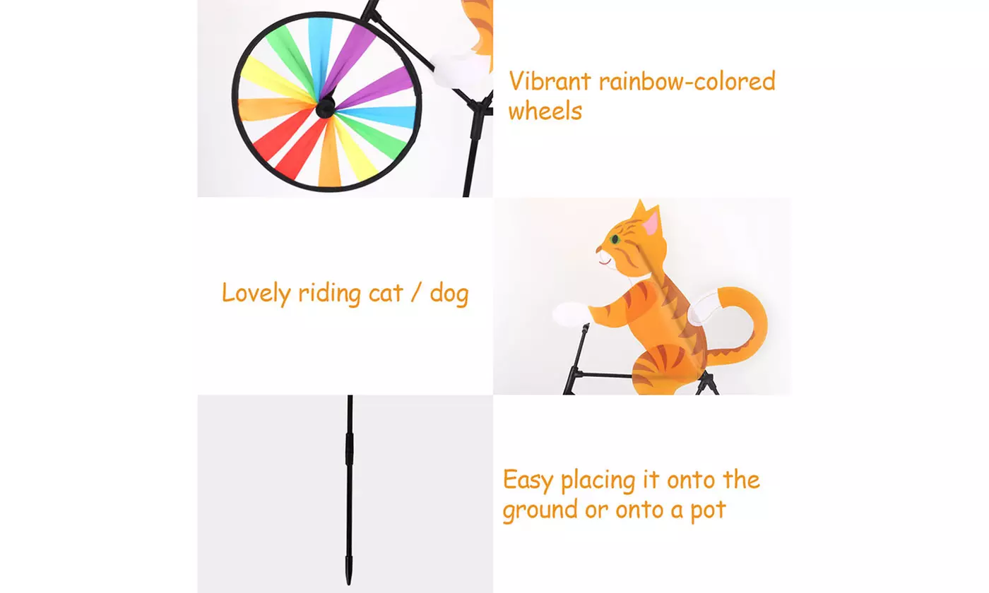 20" Animal Bike Wind Spinner Windmill Garden Funny Cat Dog Whirligig Pinwheel 