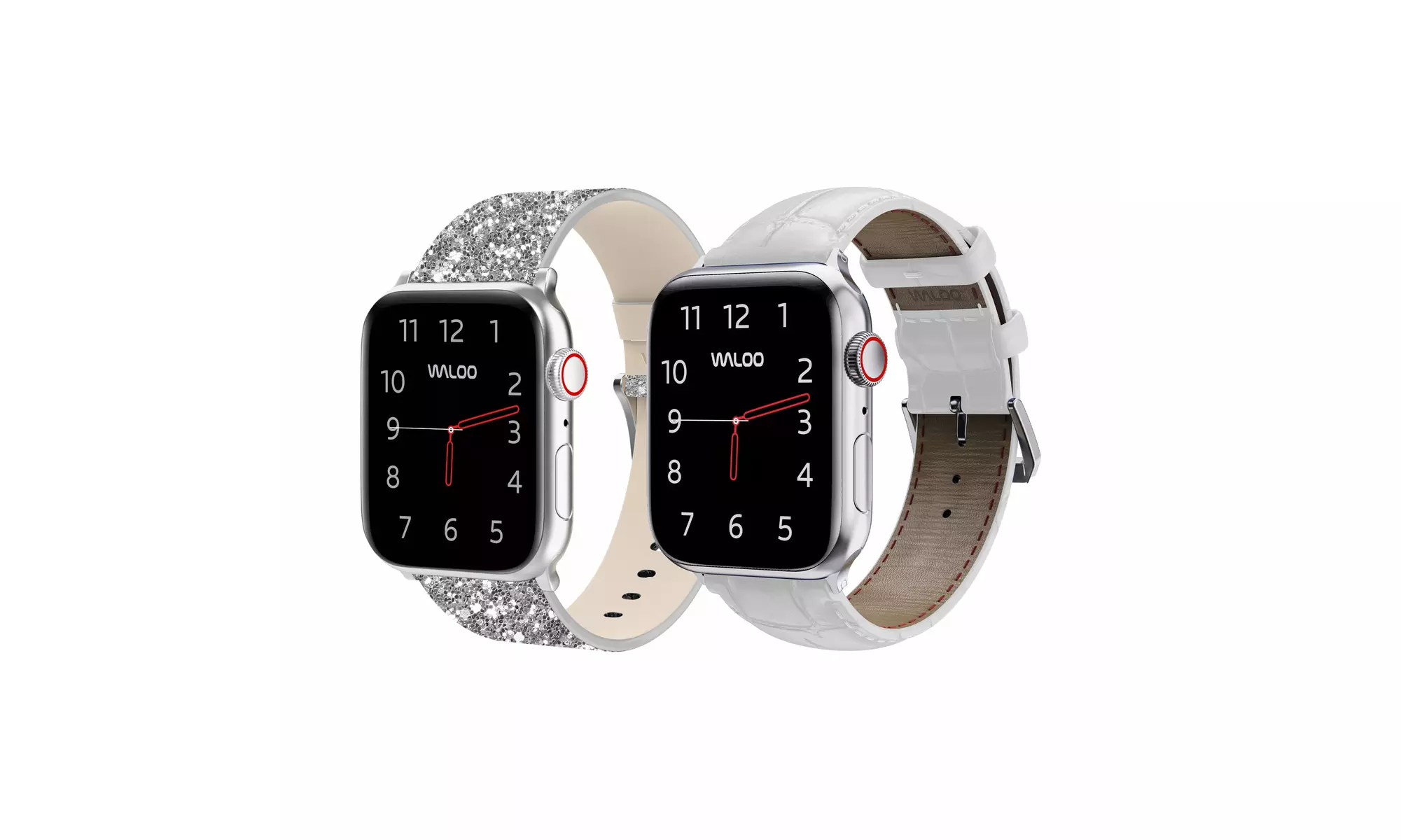 Waloo 2-Pack Leather Bling and Crocodile Embossed Apple Watch Bands