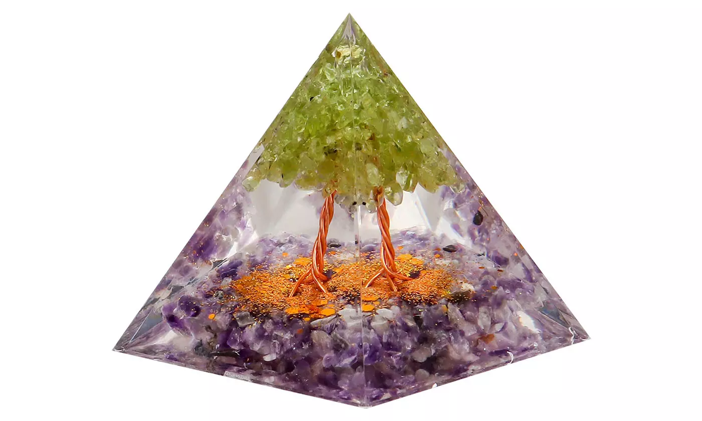 Orgone Pyramid Taichi Amethyst&Obsidian Healing Crystal Pyramid Energy Generator