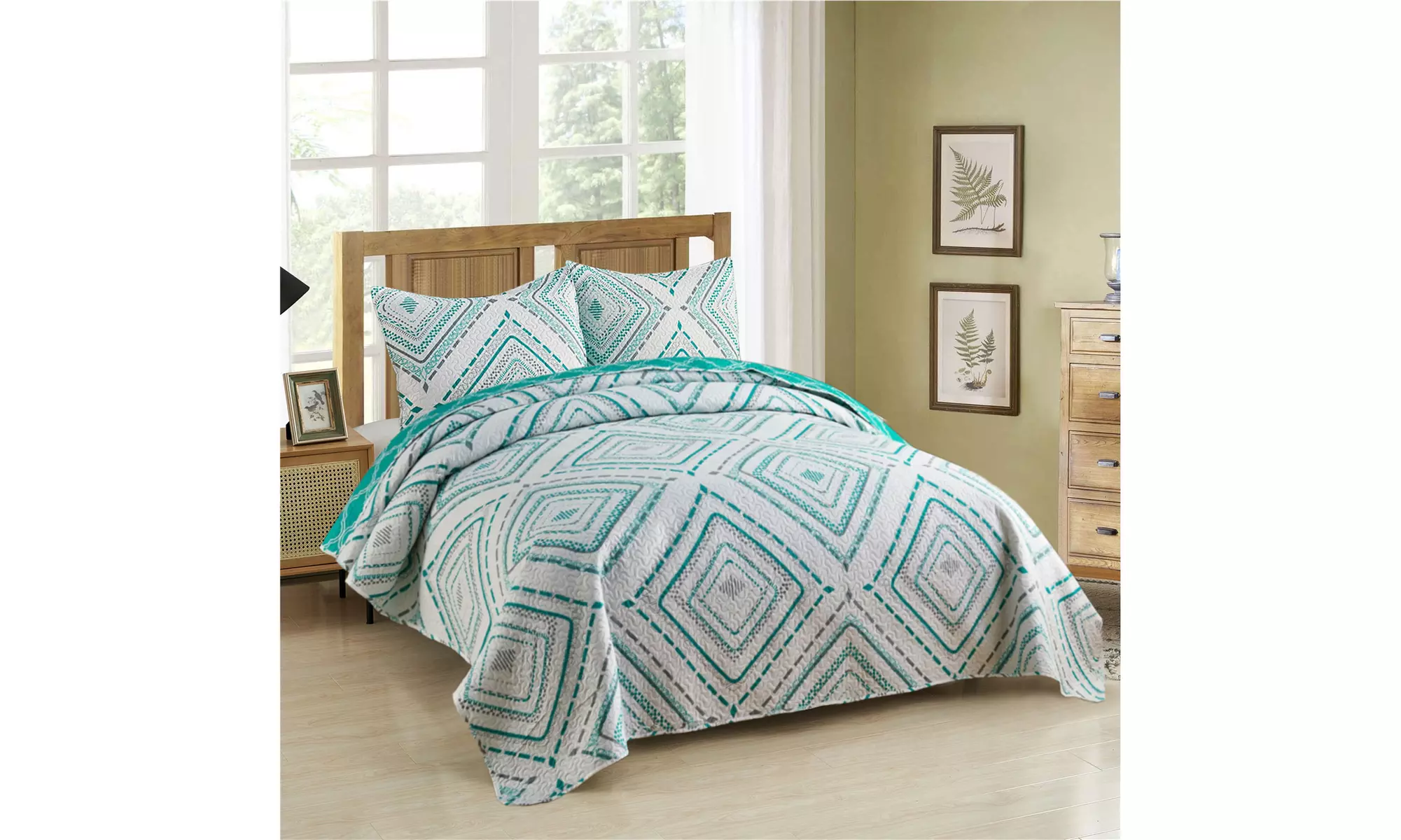 JML 3-Piece Reversible Quilt Set,Home Collection Printed Bedspread With 2 Shams