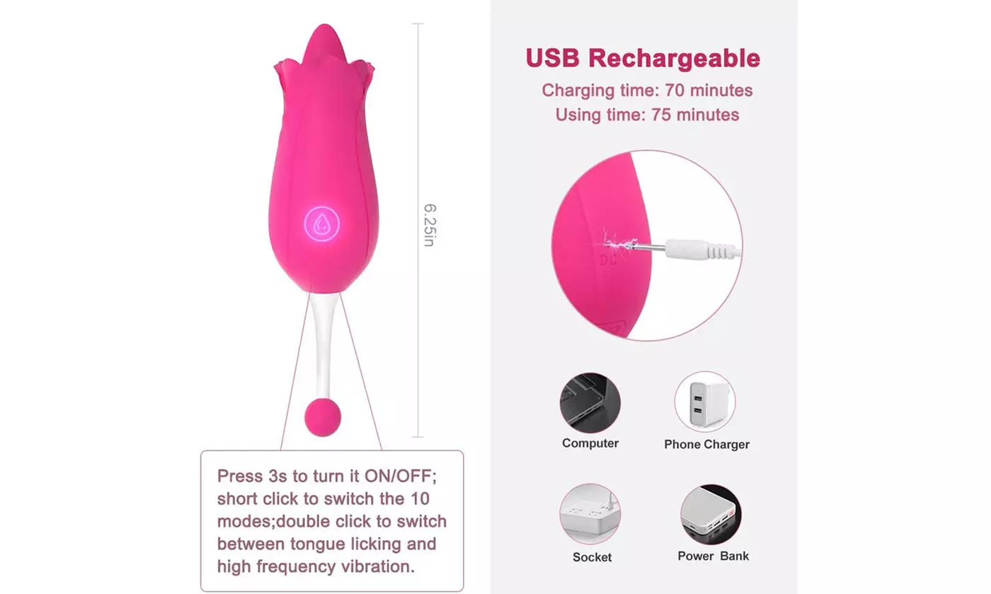 2 in 1 Licking G-Spot Clitoral Vibrator Tongue Stimulator Nipple Massager 