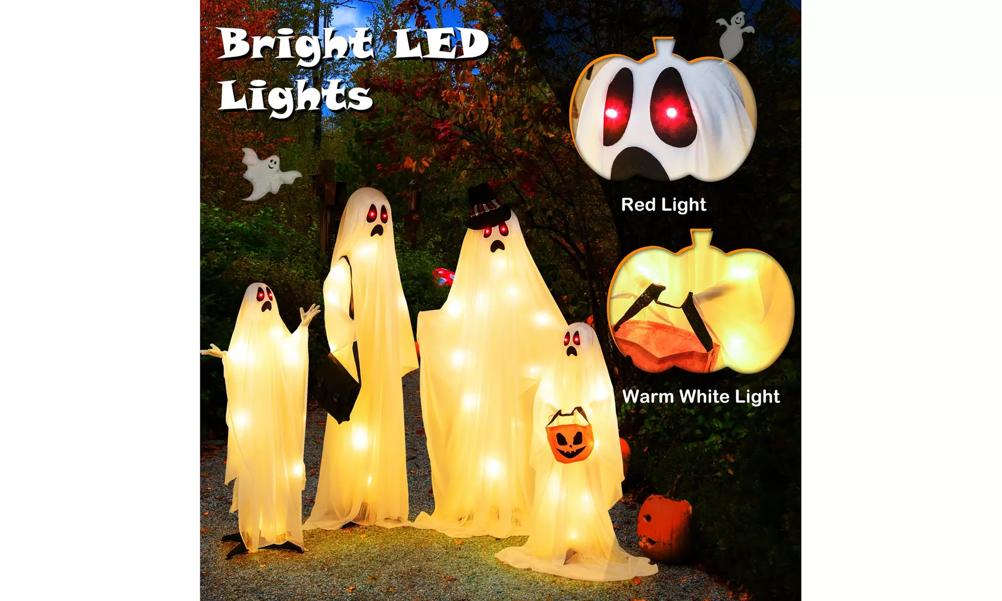Costway 4 PCS Halloween Light up White Cloth Ghosts Life-size Standing Ghost