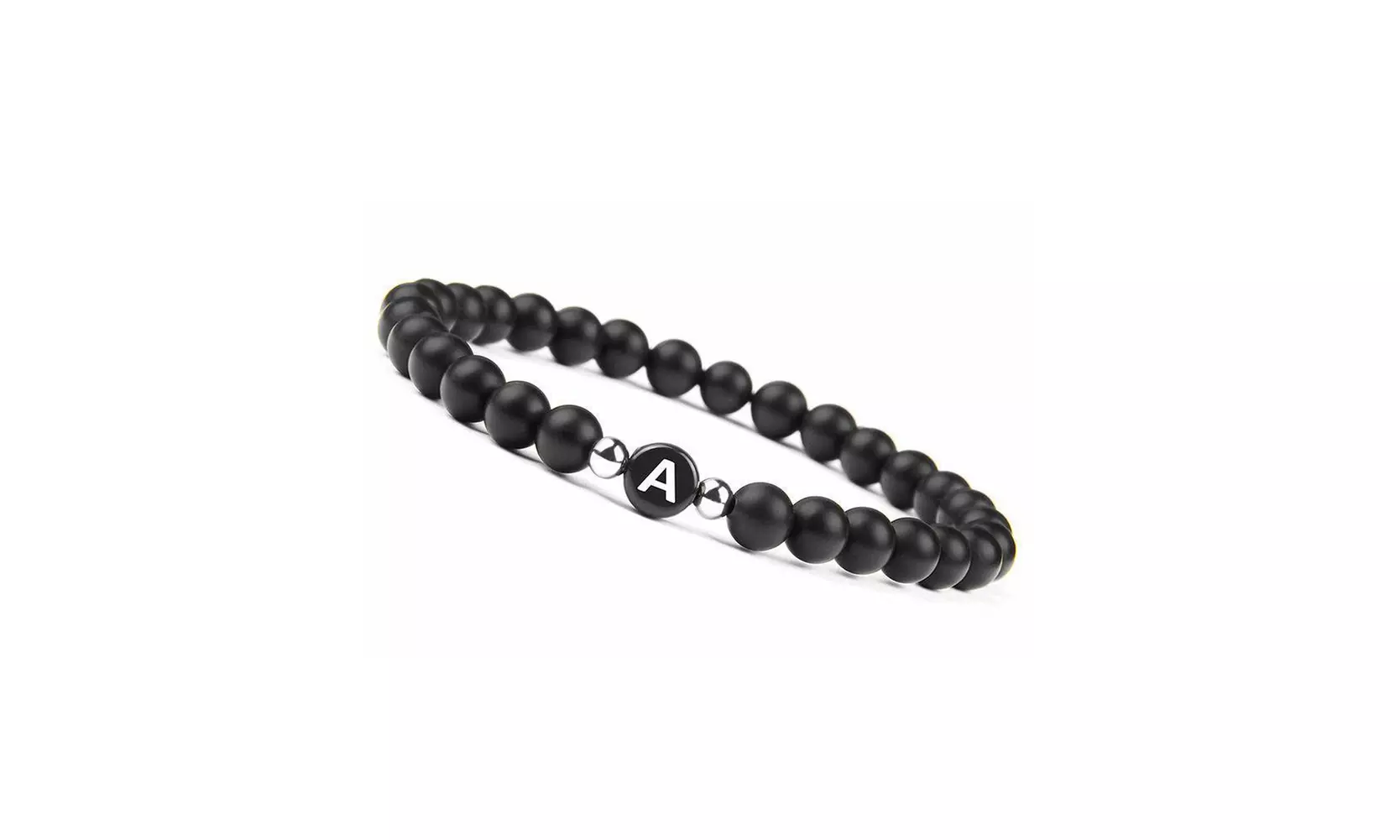 US Initial Bracelet 6mm Matte Black Onyx Letter Bracelet Alphabet Couple 