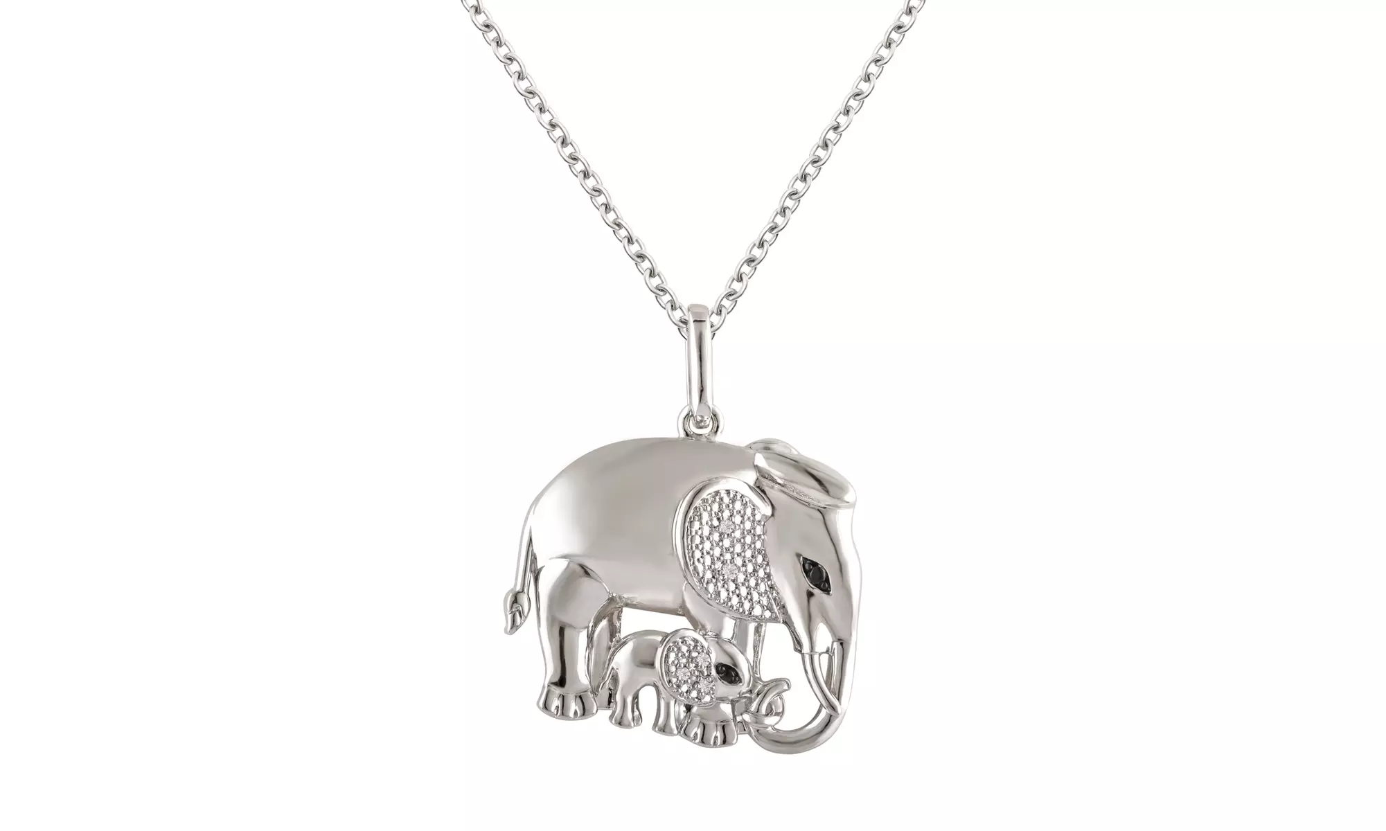 Diamond Accent Single Diamond Elephant Mom And Baby Pendant By DiamondMuse