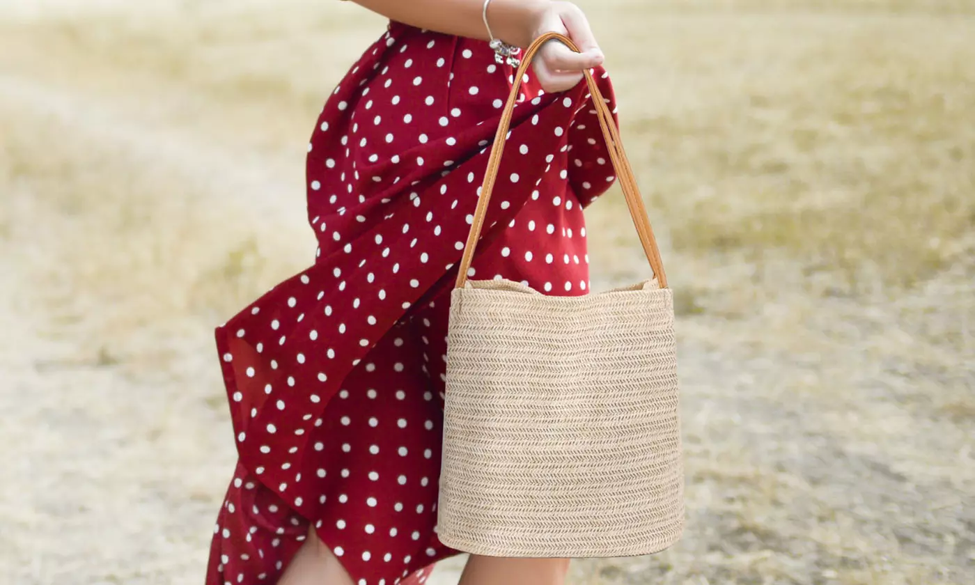 Women Woven Handbag Summer Beach Tote Straw Bag Square Rattan Shoulder Bag