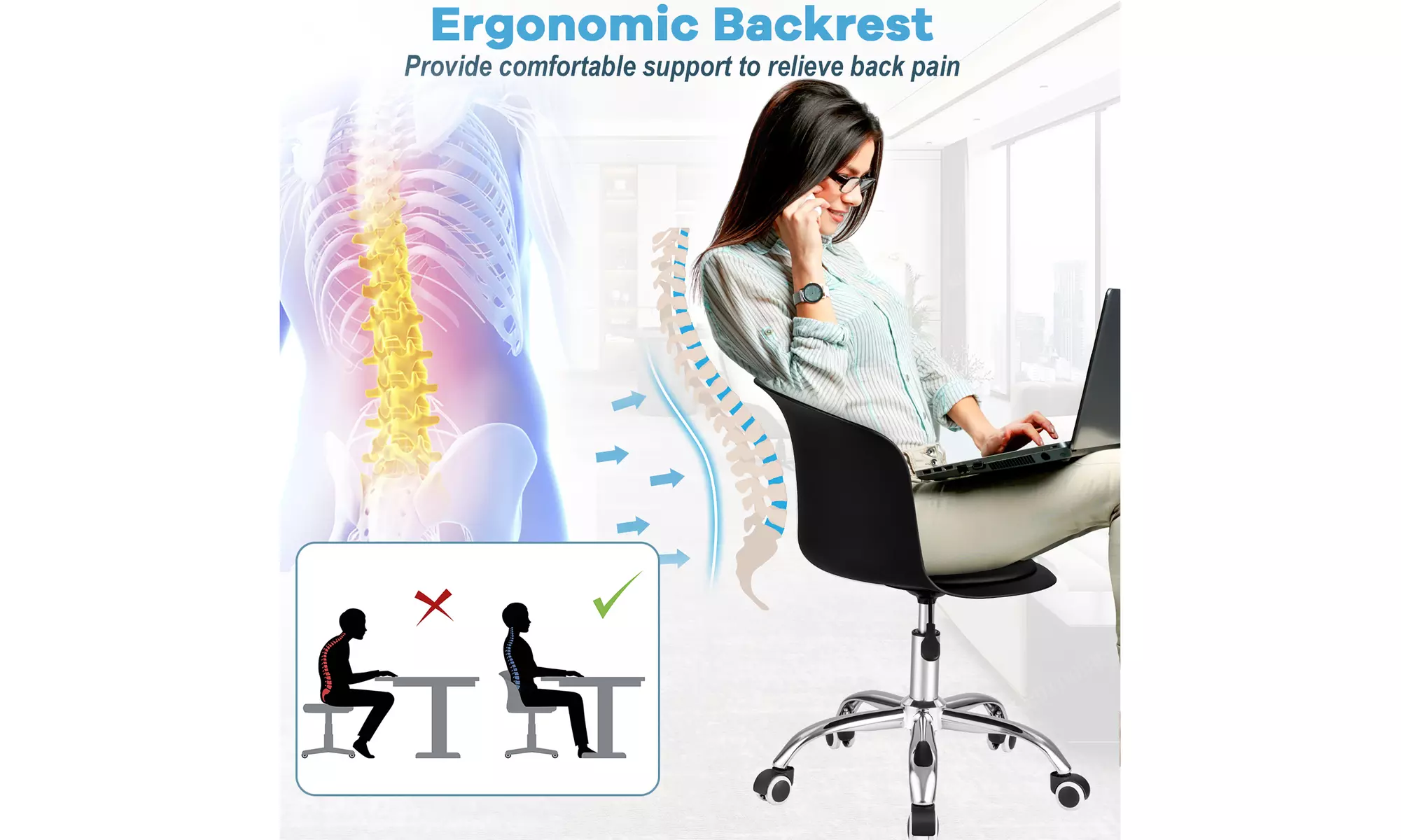 Costway Set of 2 Adjustable Office Chair Armless Swivel Desk Chair PU Leather
