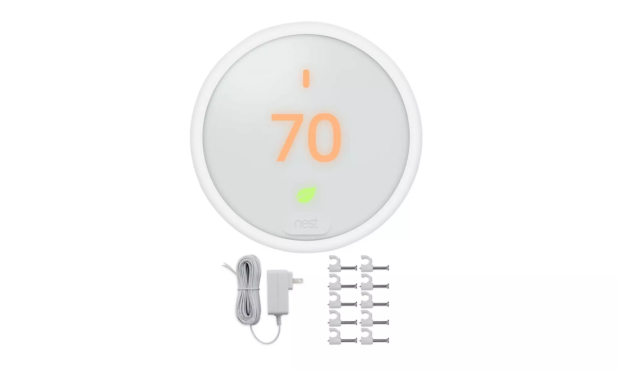 Nest E Programmable Thermostat with 24 Volt Transformer C-Wire Adapter and Clips - Primary Image