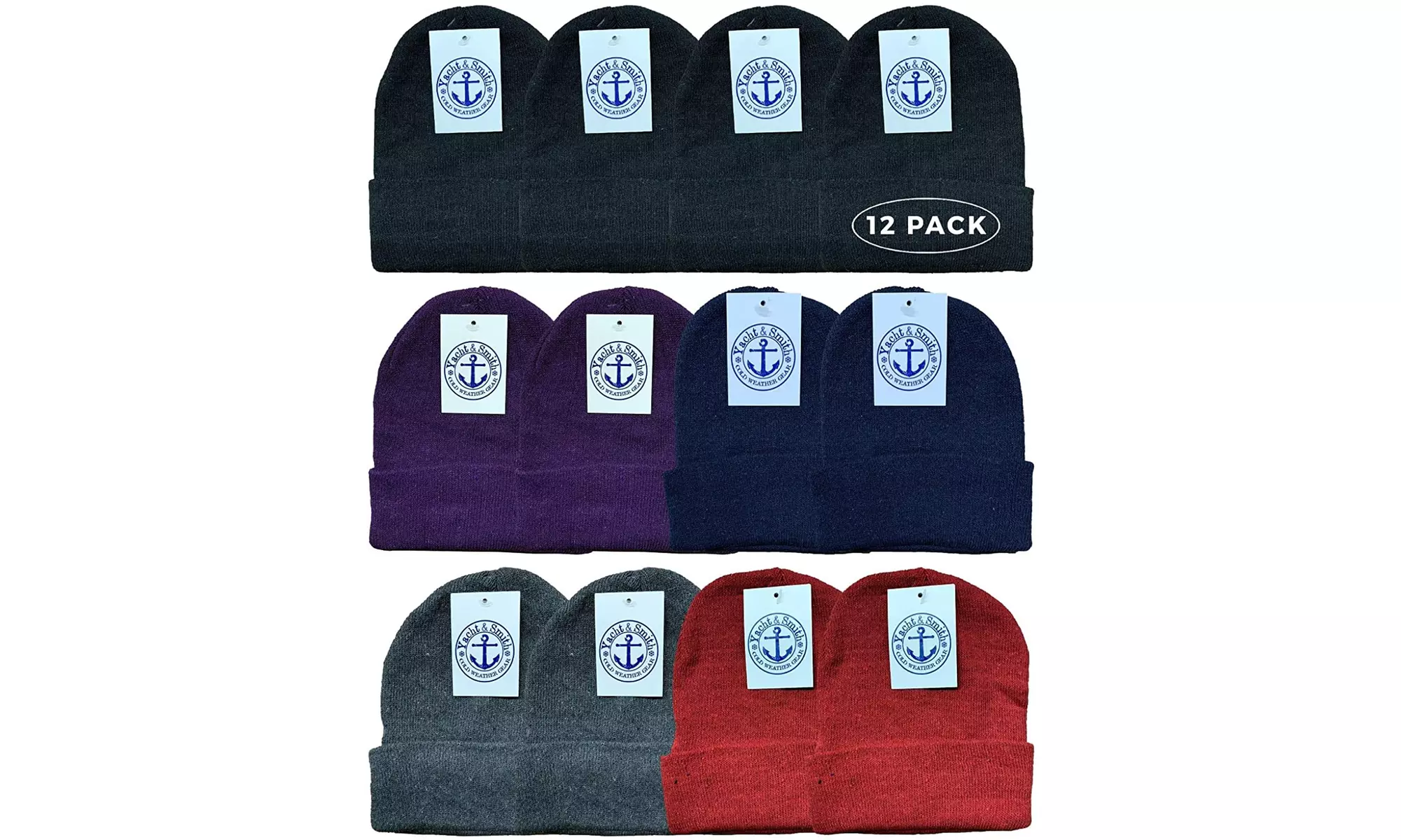 12 Pairs of Yacht & Smith Winter Beanie Hats, Mens Womens