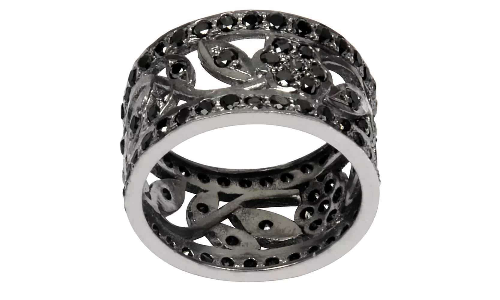 Attractive 2.17 Carat Black Diamond Ring Solid Silver Ring By Orchid Jewelry - Primary Image