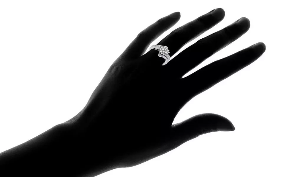 1/2 CTTW Diamond Cluster Fancy Engagement Ring In Sterling Silver By DeCarat - Second Medium