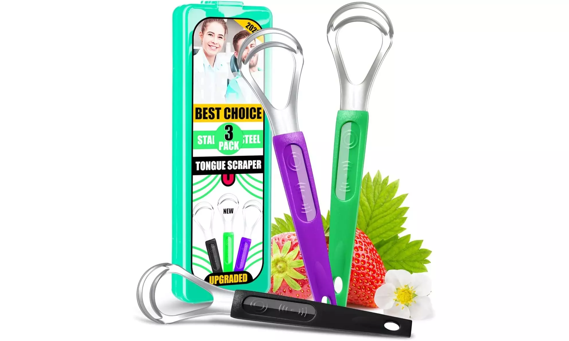 3-Pack Tongue Scraper with Travel Case, Professional Metal Tounge Scrappers  - Primary Image