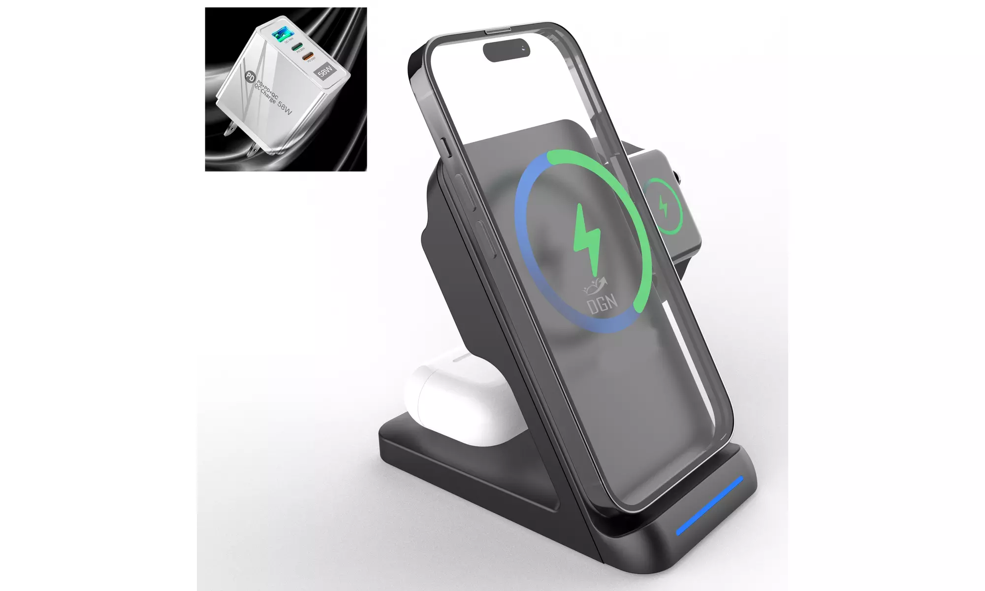 3 in 1 Charging Station Compatible with QI Devices