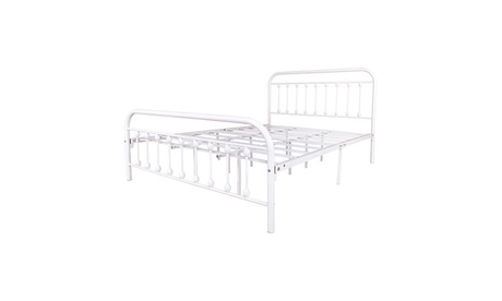 Vintage Queen Metal Bed Frame With Headboard Iron White