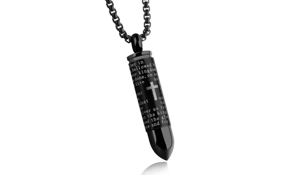 Cross Pendant Necklace Lord's Prayer BULLET Chain Stainless Steel English Men - Second Medium