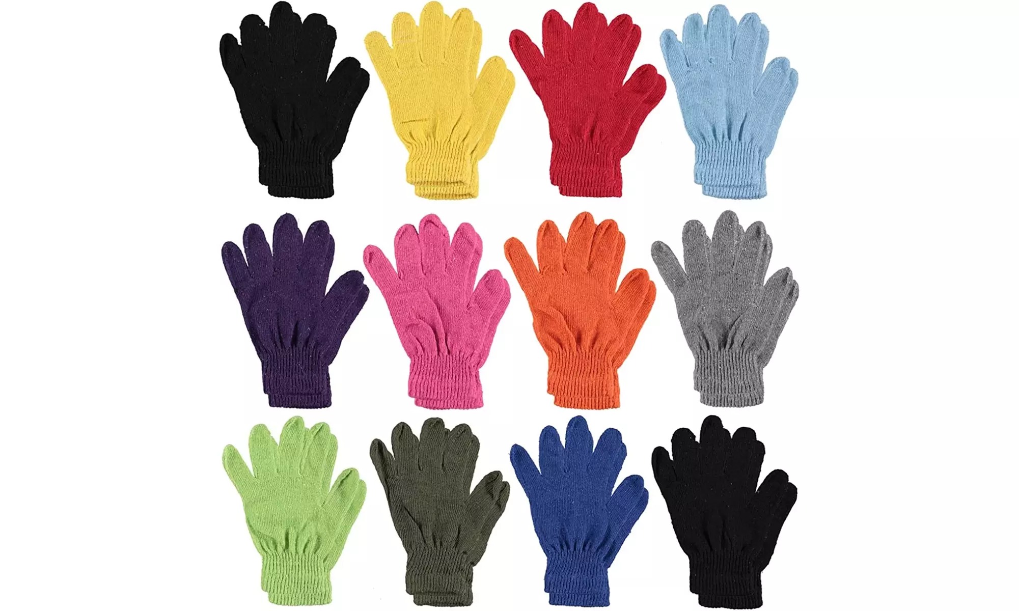 12 Pairs Of Kids Gloves & Mittens  Winter Striped Magic Children Age 3-8 - Primary Image