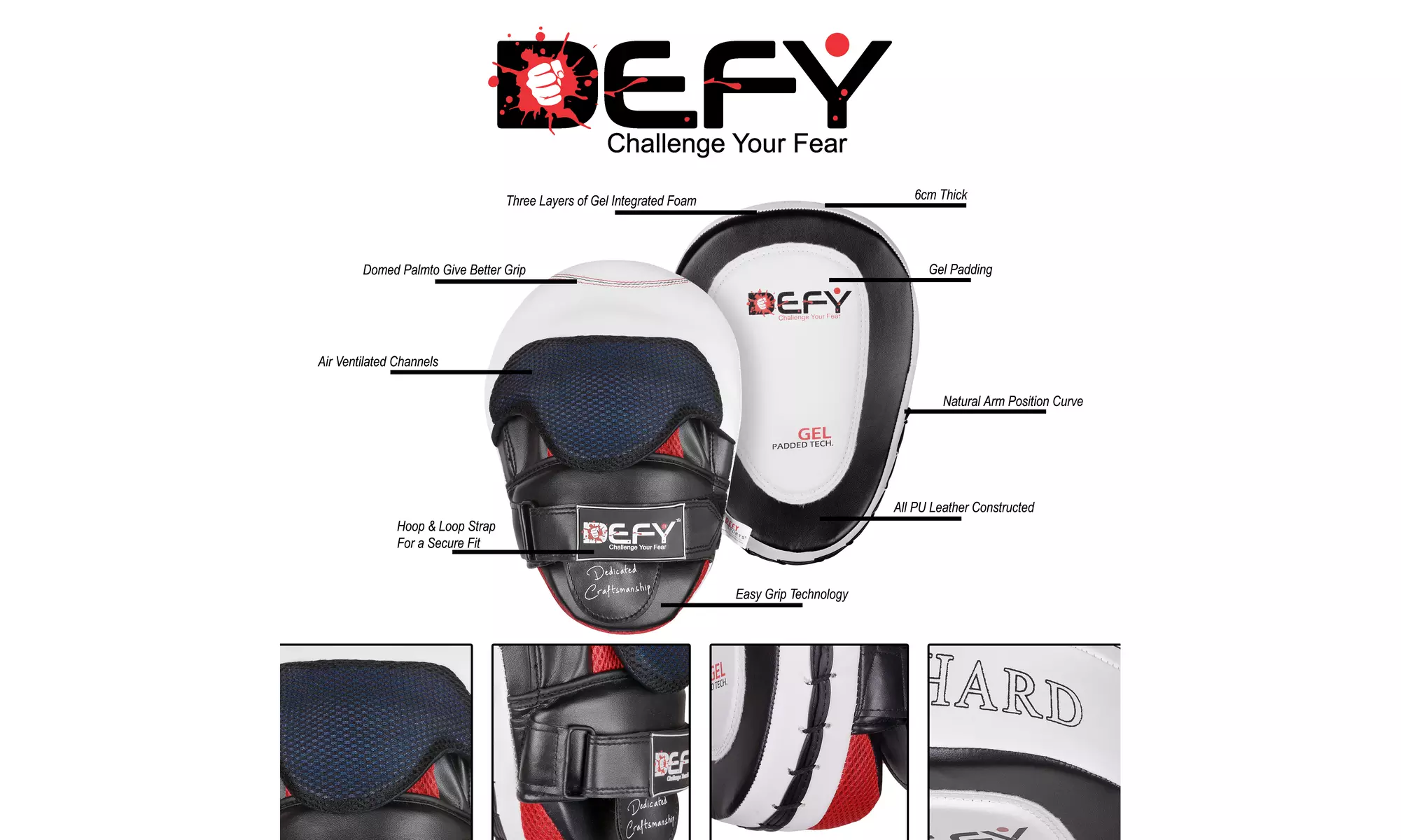 DEFY Gel Padded Punch Mitts Boxing Pads Focus Mitts Punching Pads MMA PAIR - Second Medium