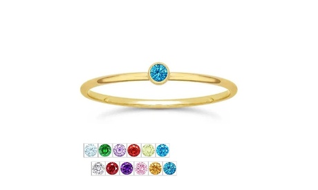 14K Gold Plated Stainless Steel Dainty Birthstone Stacking Ring 2mm Stone 8 Cubic Zirconia April - Crystal