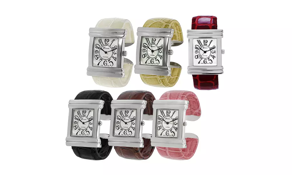 Geneva Platinum Mother of Pearl Square Face Cuff Watch - Primary Image