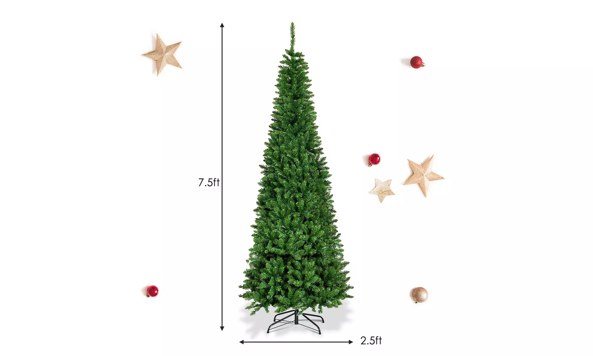 Costway 4.5/6.5/7.5ft Pre-Lit Hinged Artificial Fir Pencil Christmas Tree 