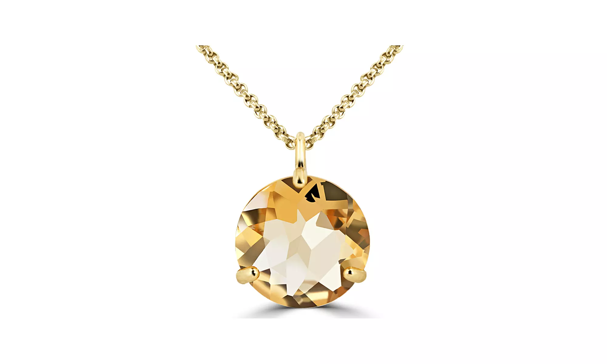 14k Solid Yellow Gold 1 Ct Round Citrine 18 Inch Necklace