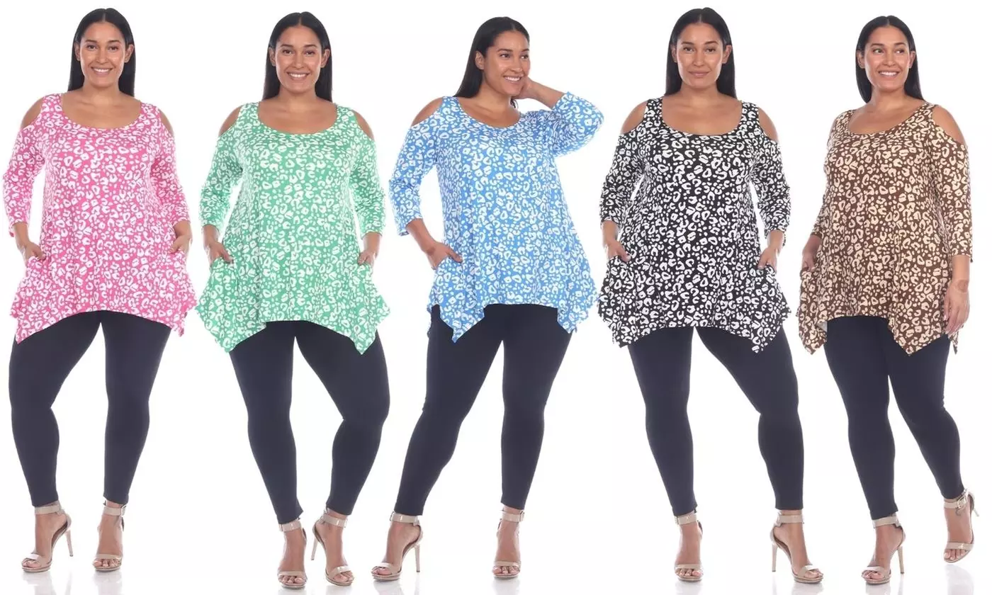 Plus Size Leopard Cold Shoulder Tunic - Primary Image