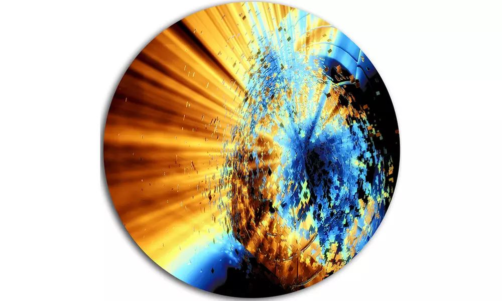 Fractal 3D Blue Brown Burst' Abstract Circle Metal Wall Art - Second Medium