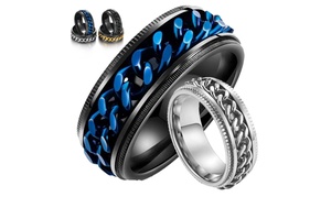 Men's Titanium Stainless Steel Chain Spinner Ring Punk Rock Rings Jewelry