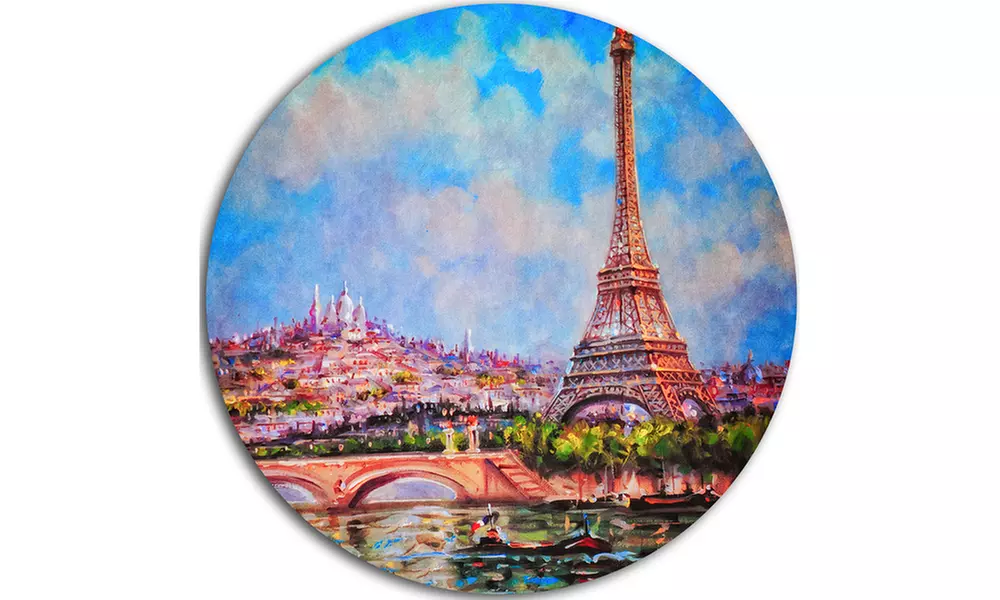 Colorful Eiffel and Sacre Coeur' Disc Photography Circle Metal Wall Art - Second Medium