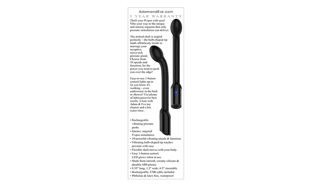 Adam & Eve's Adam's Rechargeable Prostate Probe - Black - Second Medium