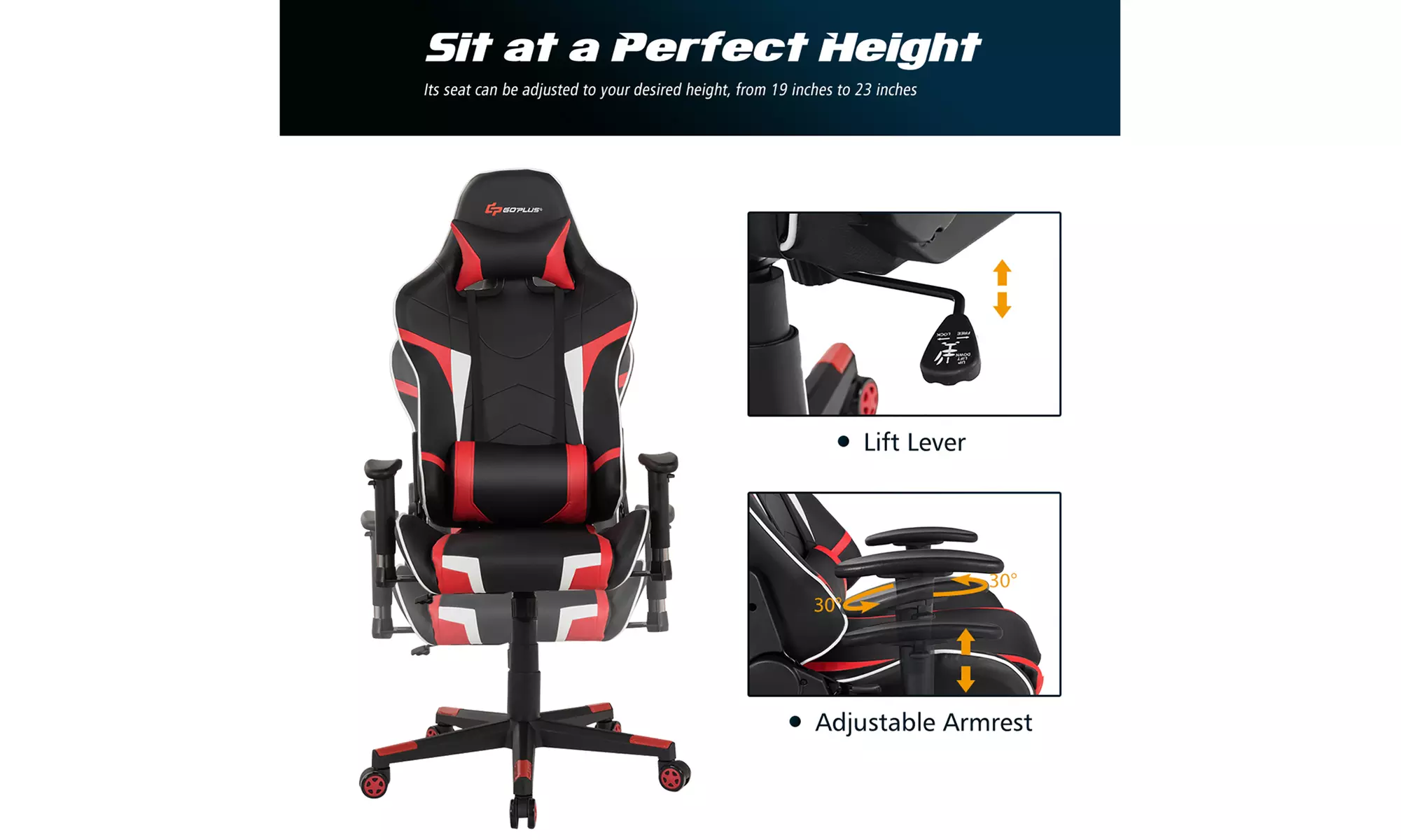 Reclining Massage Gaming Chair with Lumbar Support and Headrest