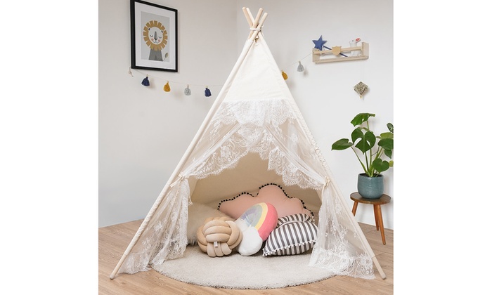 Kids Lace Teepee Tent Folding Children Playhouse W Bag Indoor