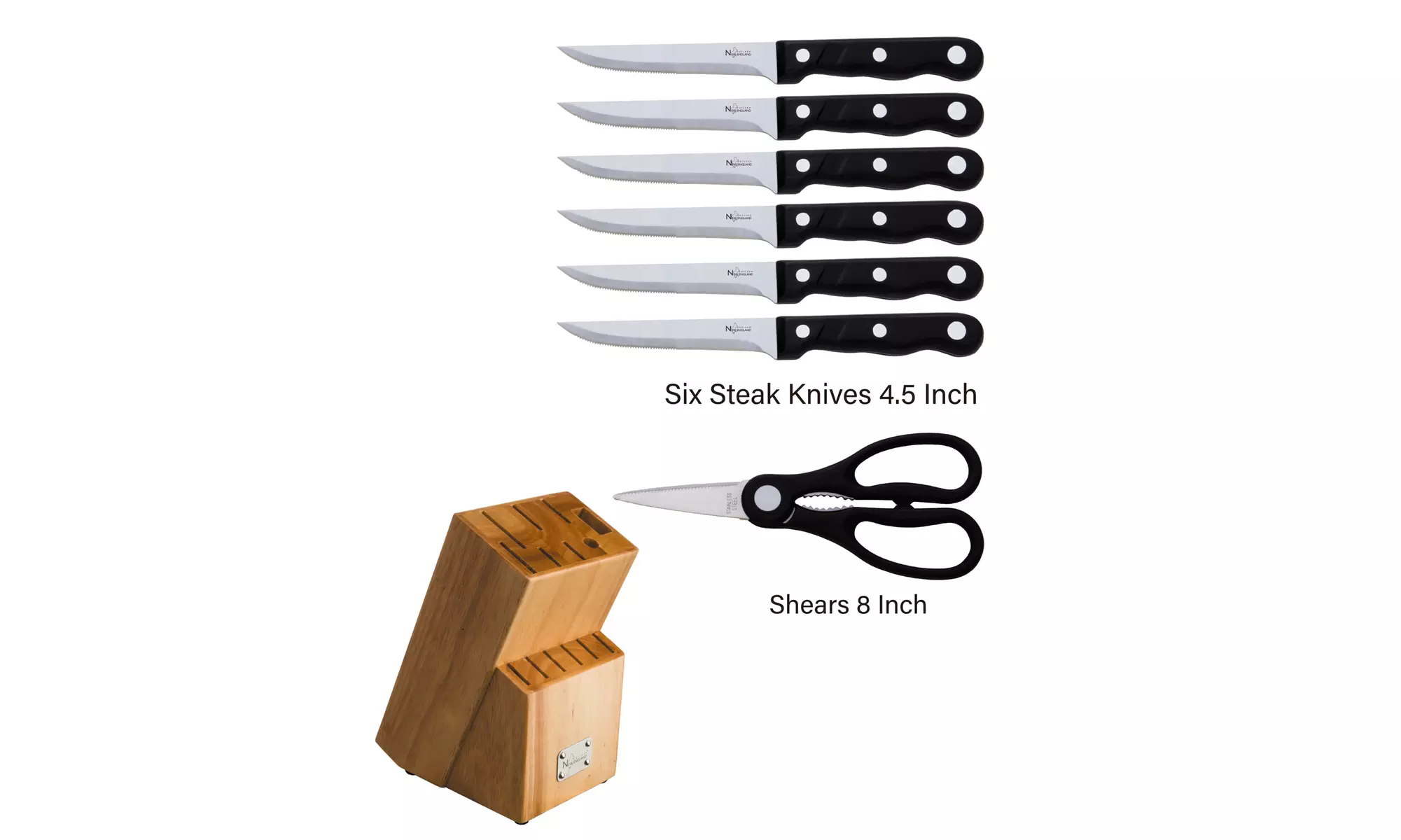 NEW ENGLAND CUTLERY 15 pc knife set w/ wooden block - Second Medium