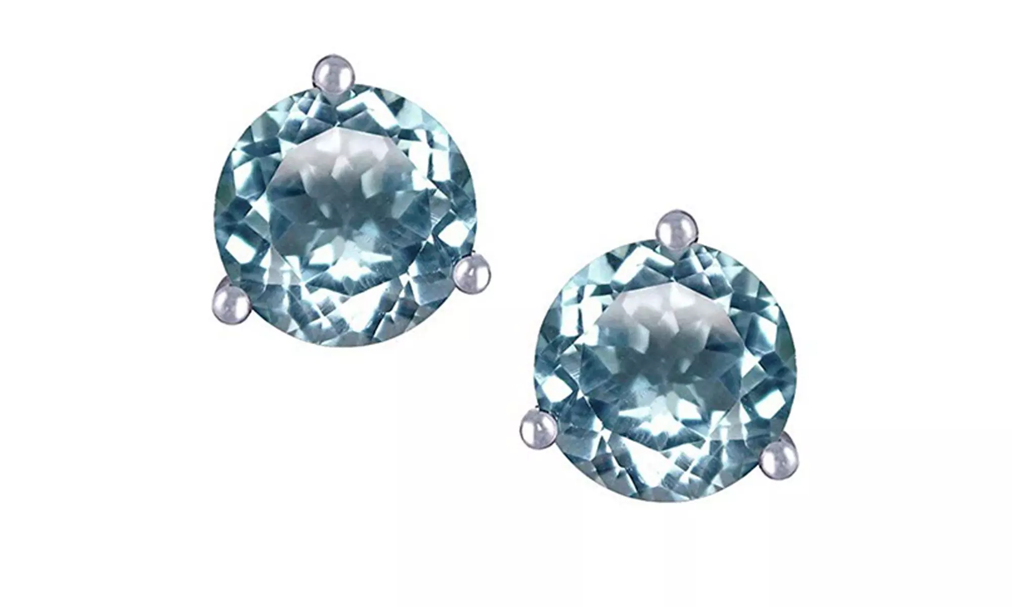 14k White Gold Plated 7mm Round 3 prong Martini push back Stud Earrings
