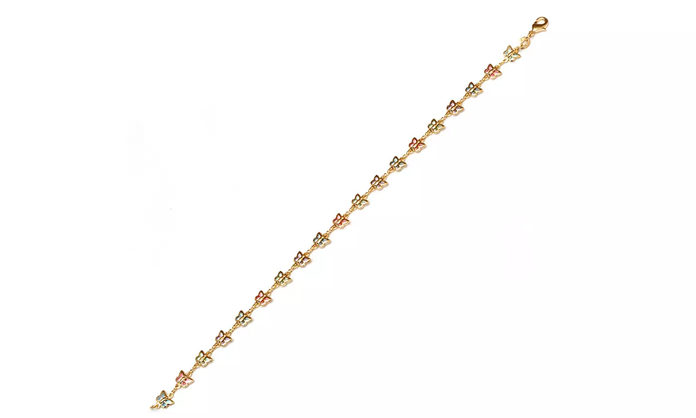 18K Gold Plated Multi Color Crystal Butterfly Ankle Bracelet
