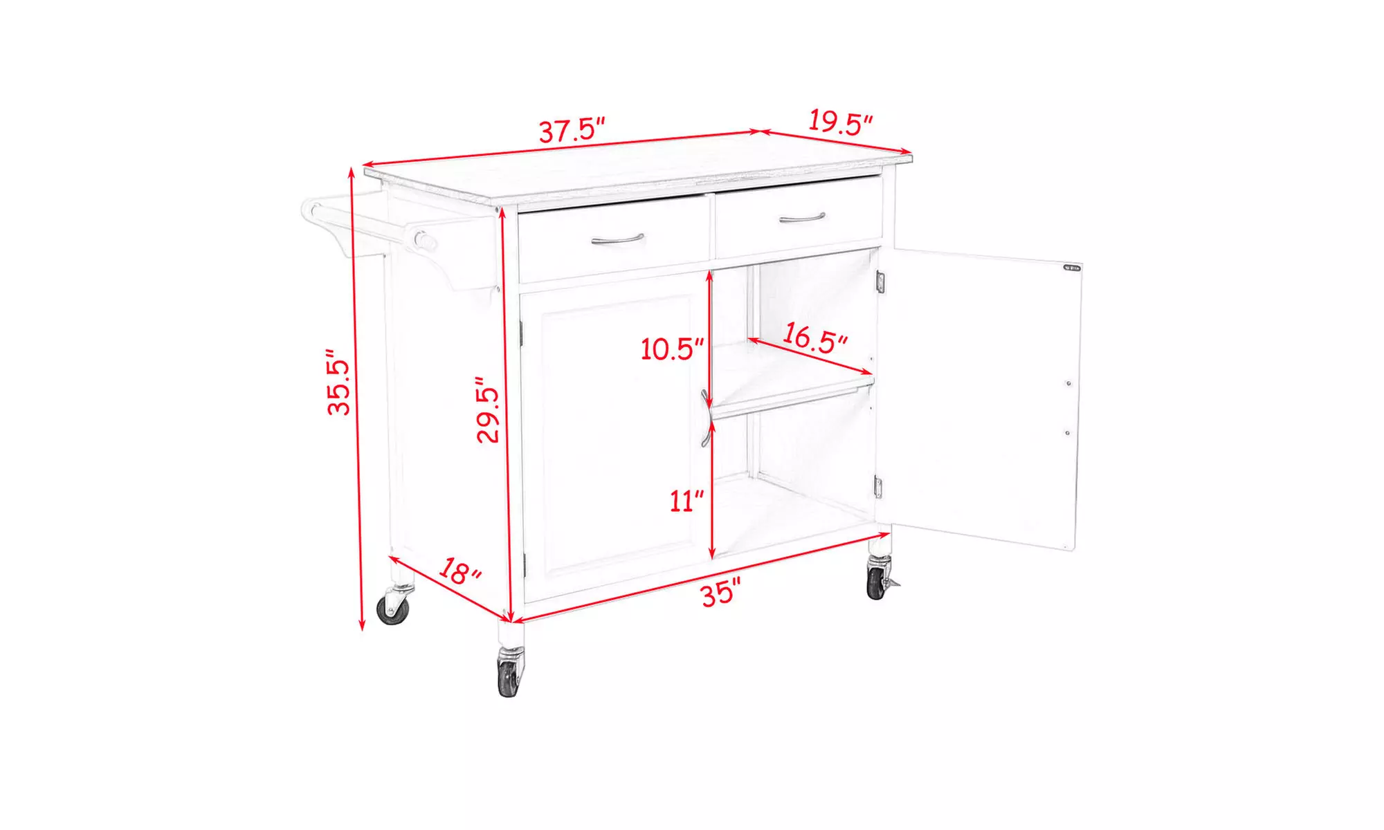 Rolling Kitchen Cart Island Wood Top Storage Trolley Cabinet Utility Modern