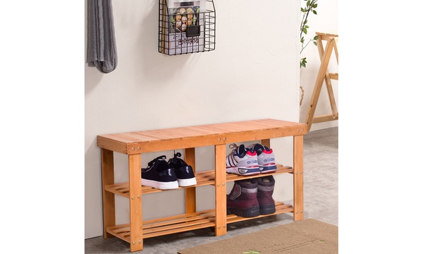 Bamboo Shoe Rack Bench Storage Shelf Organizer Entryway Home