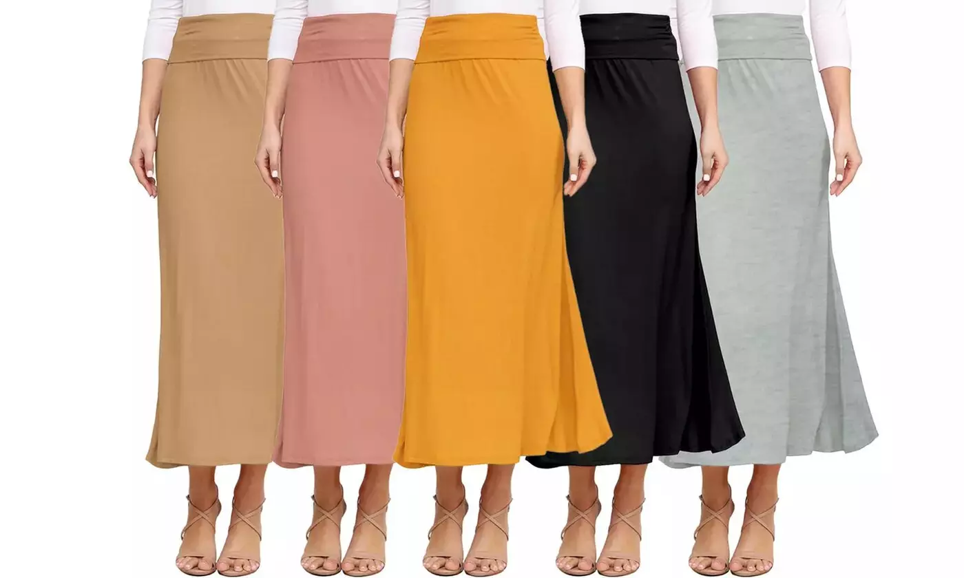 Doublju Women's High Waist Flared Maxi Skirt or Tube Top Dress - Primary Image