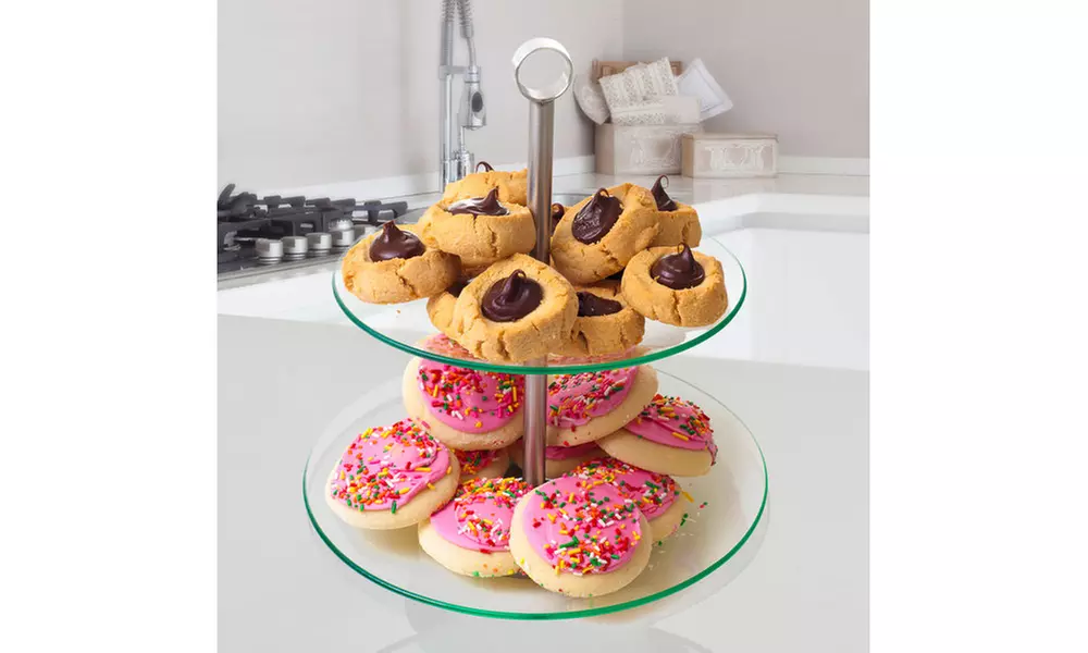 Two-Tier Round Glass Buffet and Dessert Stand - Primary Image