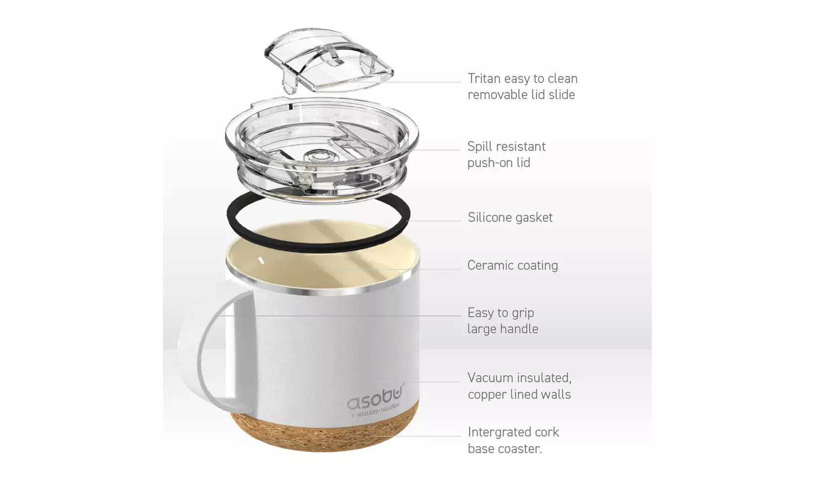 Asobu Infinite Stainless Steel Insulated Coffee Mug with Inner Ceramic Coating