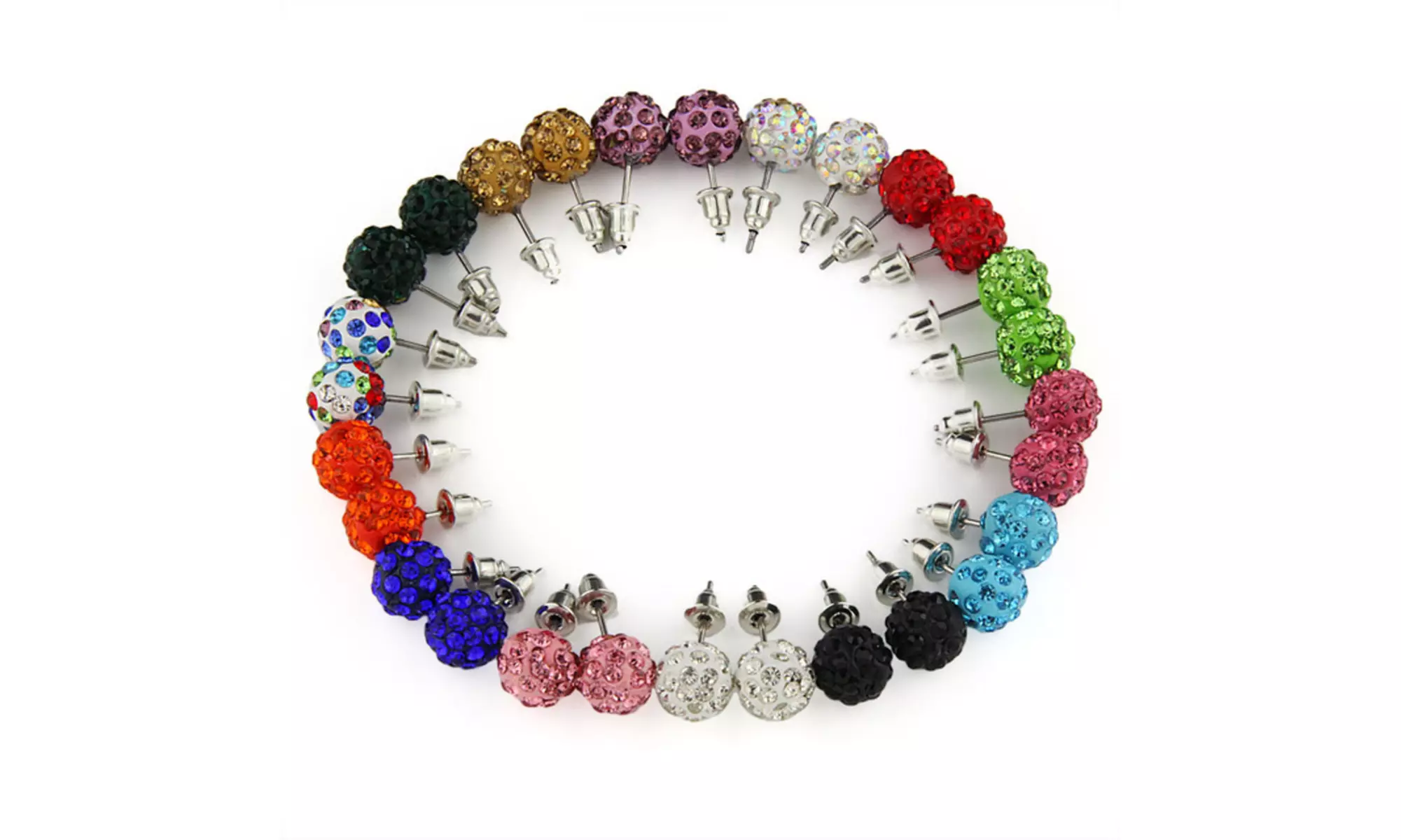 14 Pair Set of Genuine Austrian Crystal Ball Stud Earrings - Primary Image