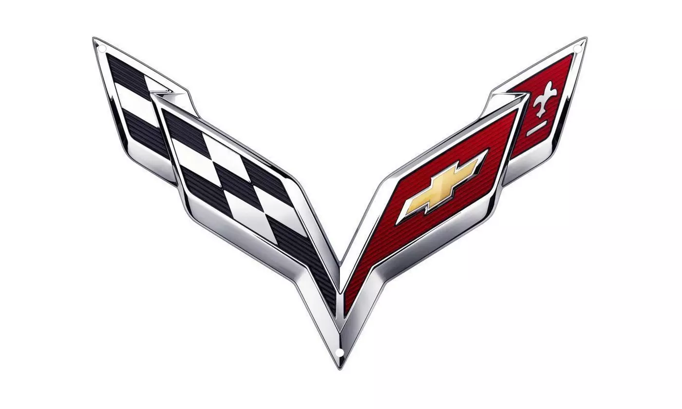 C7 Corvette Crossed flag Wall Emblem Large Metal Art Full 24" by 15" In Size - Primary Image