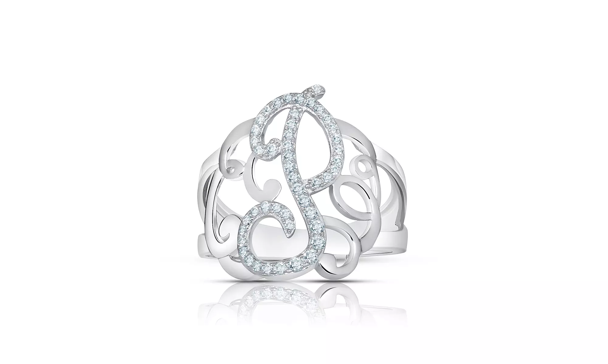 Crystal Monogram Ring in Sterling Silver