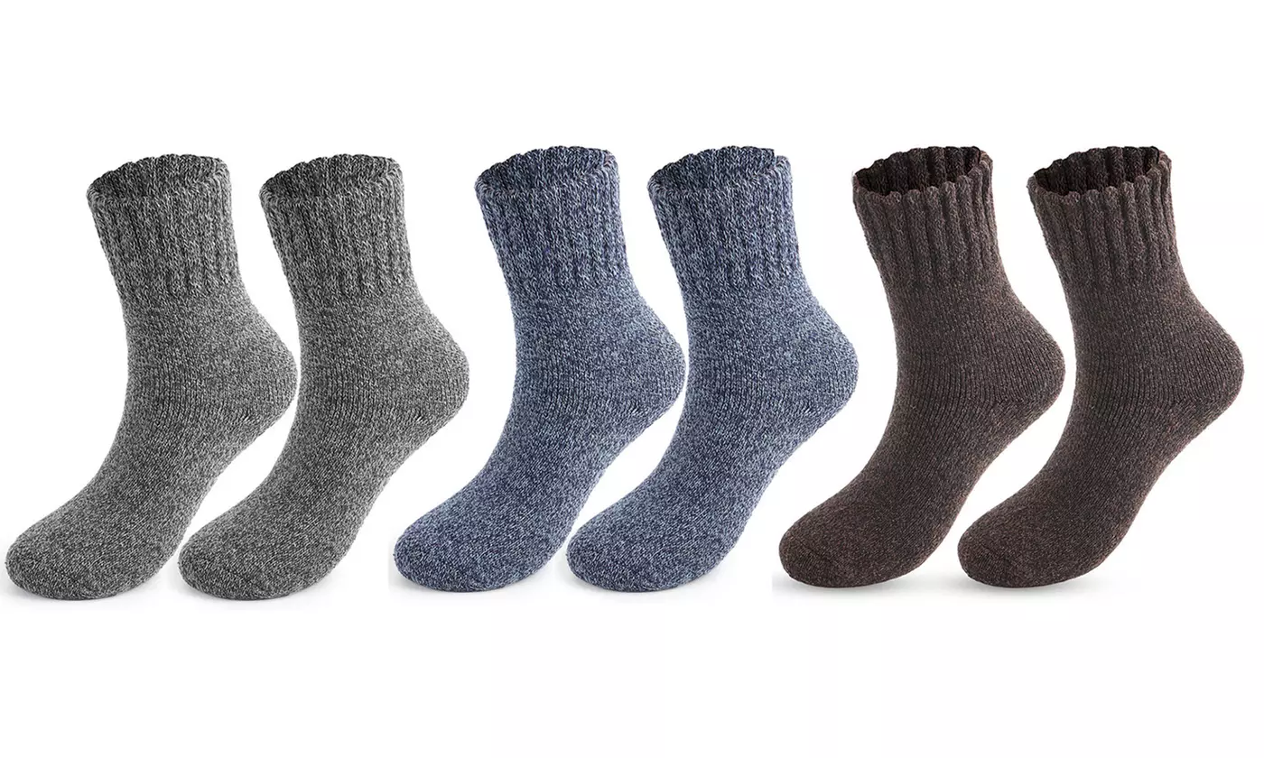 3 Pairs Men's Ultra-Thick Winter Warm Breathable Wool Hiking Crew Socks