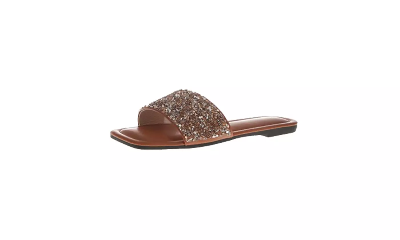Women's Sparkly Flat Open Toe Slides 