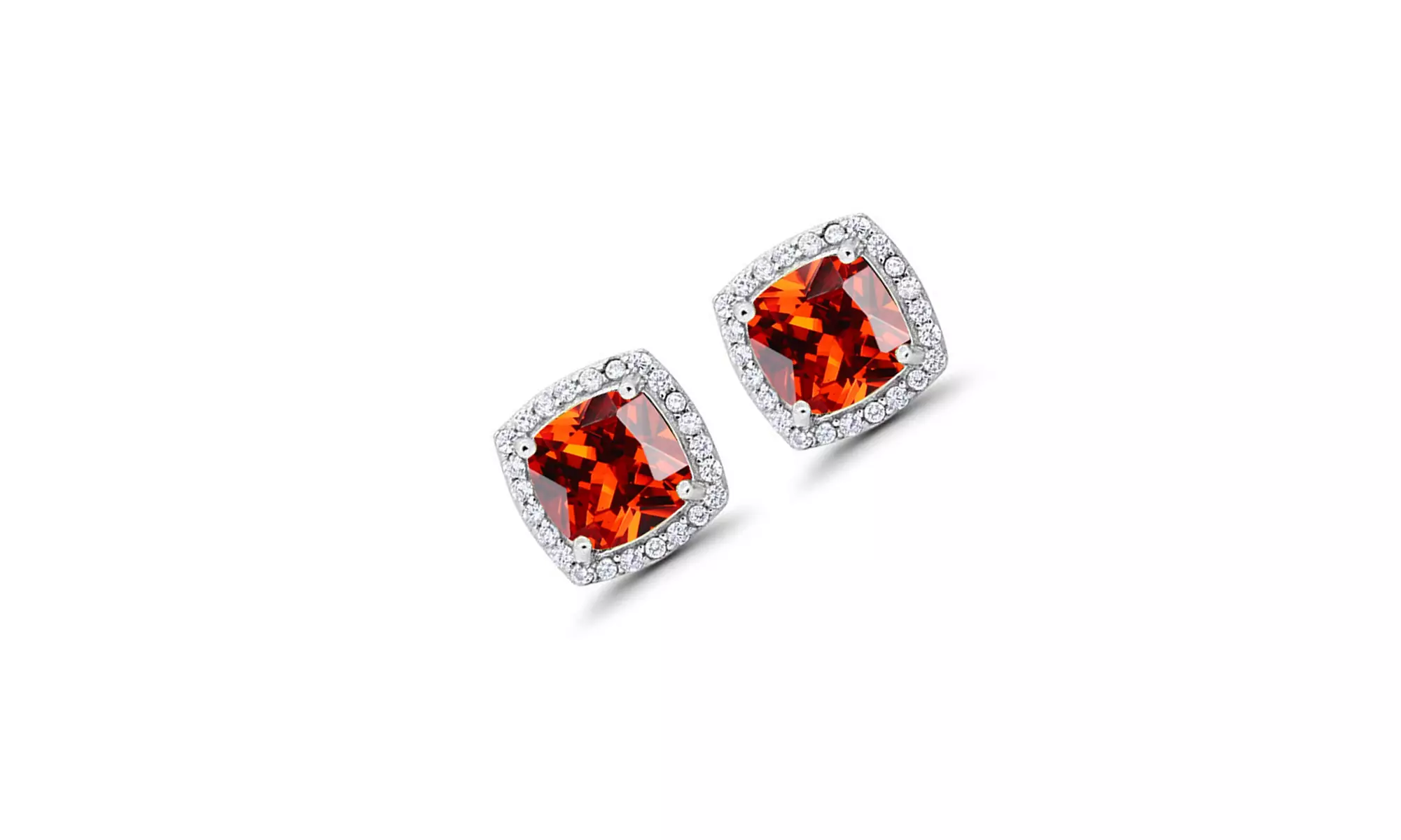 Paris Jewelry 14k White Gold Created Halo Princess Cut Ruby Stud Earrings Plated