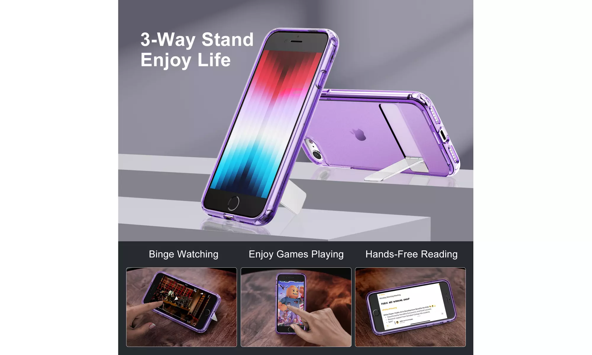3-Way Metal Kickstand Case for Apple iPhone SE 3/2, iPhone 8/7, Bumper Cover